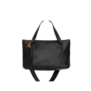 HAMMITT Black & Brushed Gold Medium Addie Leather Satchel with Red Interior